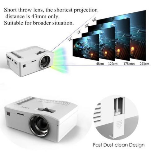  Home Mini Projector,Hosamtel UC18 LCD Mini Portable 1080P HD 48LUX LED Home MulitMedia Theater Cinema Video Projector Support USB TV VGA SD AV Multi language,Movie Nights and Video