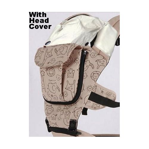  MiniBaby On The Go - All-in-One Khaki Baby Carrier with Ergonomic Hip Seat & Protective Head Cover.