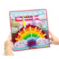 Rainbow activity busy board for toddler with buckle, Materials for build fine motor skills, Travel quiet toy by MiniMoms