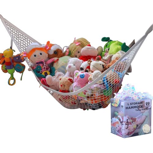  MiniOwls Toy Storage Hammock - Plush Animal Organizer for Bedroom Wall, Gift Idea for Baby Girl/Boy Birthday or Shower (White, Large)