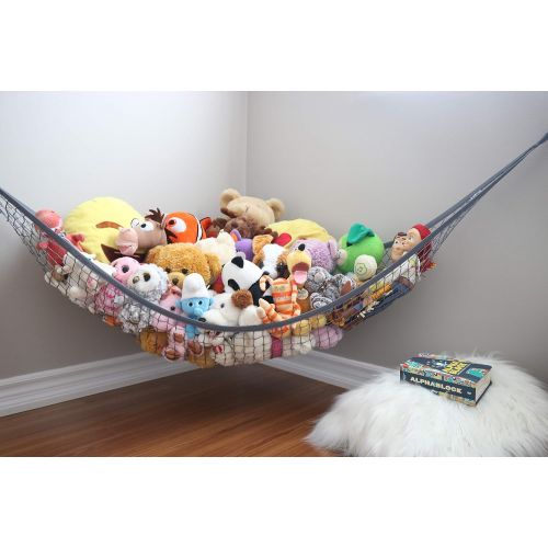  MiniOwls Toy Hammock Organizer Plush Toy Storage for Baby/Nursery or Bed Room. Fits All Decor. Corner Wall Display Shelf. Fits 30-40 Teddies (Gray, X-Large)