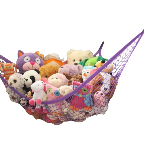  MiniOwls Storage Hammock Stuffed Toys Organizer - Fits 30-40 Plush Animals. Great Gift for Boys and Girls. Instead of Bins and Toy Chest  Displays Teddies Easily. (Purple, X-Large