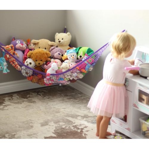  MiniOwls Storage Hammock Stuffed Toys Organizer - Fits 30-40 Plush Animals. Great Gift for Boys and Girls. Instead of Bins and Toy Chest  Displays Teddies Easily. (Purple, X-Large