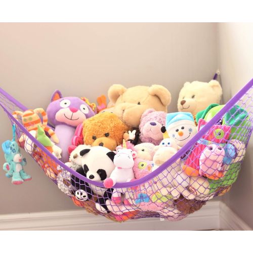  MiniOwls Storage Hammock Stuffed Toys Organizer - Fits 30-40 Plush Animals. Great Gift for Boys and Girls. Instead of Bins and Toy Chest  Displays Teddies Easily. (Purple, X-Large