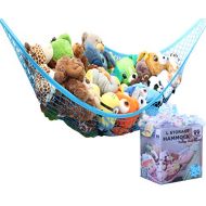 MiniOwls Toy Storage Hammock - Stuffed Animal Organizer for Toddlers/Boys Bedroom. Keeps Plushies Off The Bed and Floor. Teddies Display Corner Solutions.(Blue, Large)