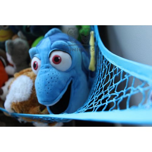  MiniOwls Toy Storage Hammock - Stuffed Animal Organizer for Toddlers/Boys Bedroom. Keeps Plushies Off The Bed and Floor. Teddies Display Corner Solutions.(Blue, Large)