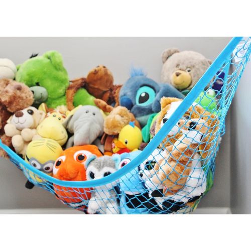  MiniOwls Toy Storage Hammock - Stuffed Animal Organizer for Toddlers/Boys Bedroom. Keeps Plushies Off The Bed and Floor. Teddies Display Corner Solutions.(Blue, Large)
