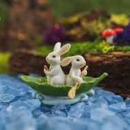 MiniaturExpressions Two Bunnies Rowing Leaf Boat - Miniature Fairy Garden Supply