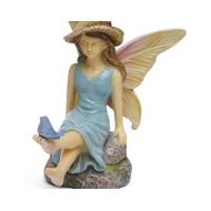 MiniaturExpressions Fairy Perch - Fairy Sitting on Rock with Bird on Foot - Miniature Fairy Garden Supply