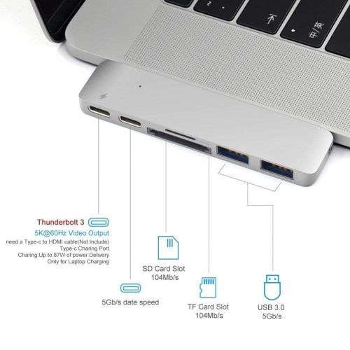  Minidi USB C Hub, Titancraft USB-C 3.1 Adapter 5 in 1 Type C High with 3-Port 3.0 USB SD Card TF Card Reader Micro SDXC Port for MacBook Pro Thunderbolt Google Pixel and More 3.35 Inches