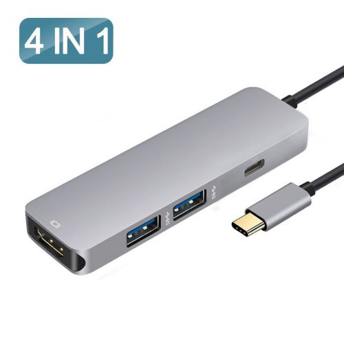  Minidi Ifl0708Us:A209 Usb C Hub, 4 In 1 Type C To Hdmi Adapter, Type C Hub With 4K Hdmi Output Port, 2 Usb3.0 Ports For Macbook Pro, Chromebook, Grey