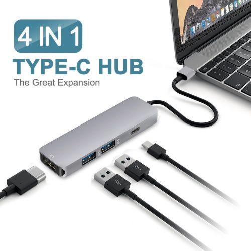  Minidi Ifl0708Us:A209 Usb C Hub, 4 In 1 Type C To Hdmi Adapter, Type C Hub With 4K Hdmi Output Port, 2 Usb3.0 Ports For Macbook Pro, Chromebook, Grey