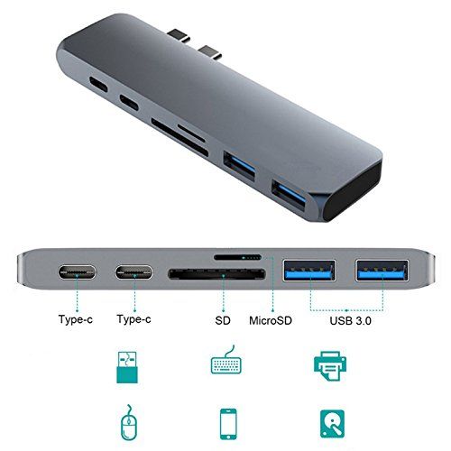  Minidi Aluminum USB Type-C Hub Multiport Adapter Combo for MacBook Pro 20162017 Thunderbolt 3 Port 5K@60Hz, 4K HDMI,Pass-Through Charging,SDMicro SD Cards Slots and 2 USB 3.0