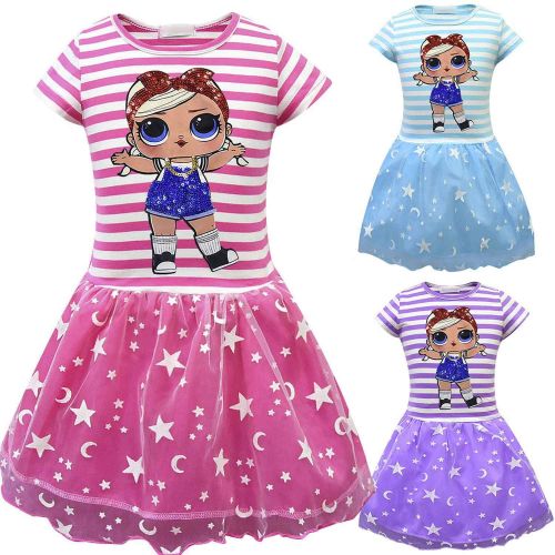  Minin Girls Surprise Mesh Double Pleated Skirt Princess Dress Cosplay Costumes Birthday Party Dress