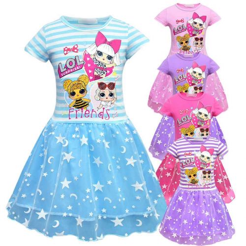  Minin Girls Surprise Mesh Double Pleated Skirt Princess Dress Cosplay Costumes Birthday Party Dress