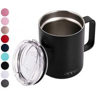 [아마존베스트]Mininoo Stainless Steel Insulated Coffee Mug Cup with Handle,12OZ Double Wall Vacuum Travel Coffee Tumbler Mug with Lid Black