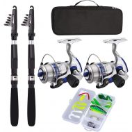 Ministoream Fishing Pole Combo Set,2.1m/6.89ft 2PCS Collapsible Rods 2PCS Spinning Reels Lures Set Carrier Bag Carbon Fiber Telescopic Fishing Rods Sea Saltwater Freshwater Kit Fishing Rod Ree