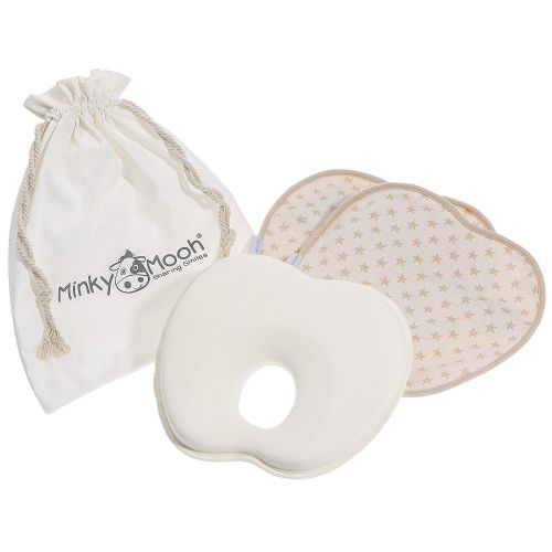  Minky Mooh Flat Head Baby Pillow Set - 2 Organic Cotton Cases | Natural Baby Head Shaping Pillow for Newborns &...