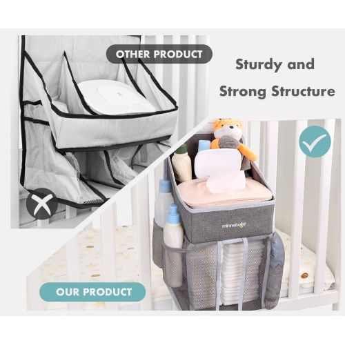  Minnebaby Baby Nursery Organizer and Diaper Caddy Organizer, Hanging Changing Table Diaper Stacker for Crib Storage, Playard and Nursery Organization