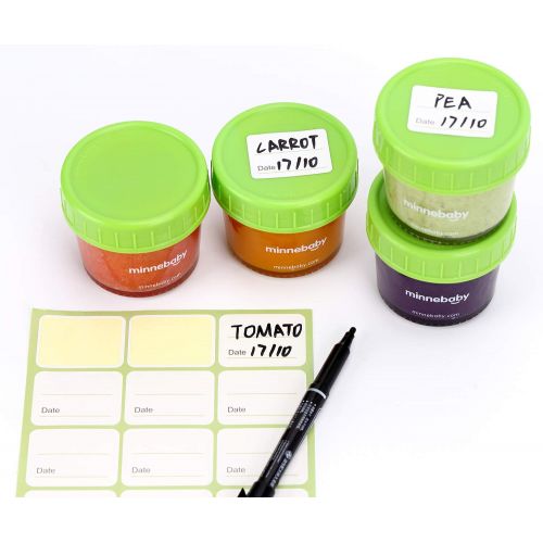  [아마존베스트]Minne Glass Baby Food Storage Containers, BPA-Free Airtight Leak-Proof Baby Food Jars with Labels, Set of 12-4 Ounce