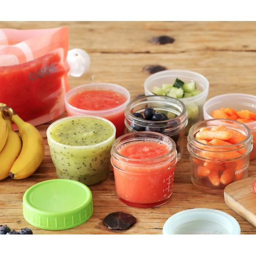  [아마존베스트]Minne Glass Baby Food Storage Containers, BPA-Free Airtight Leak-Proof Baby Food Jars with Labels, Set of 12-4 Ounce