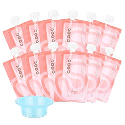  [아마존베스트]Minne QOOC Reusable Baby Food Storage Pouch, Set of 12 Reusable 7 oz Double Zipper Pouches and 1 Easy-Filled Funnel