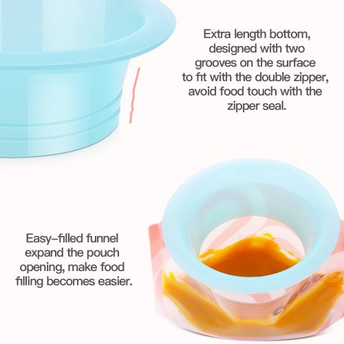  [아마존베스트]Minne QOOC Reusable Baby Food Storage Pouch, Set of 12 Reusable 7 oz Double Zipper Pouches and 1 Easy-Filled Funnel