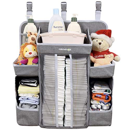  Minnebaby Baby Nursery Organizer and Diaper Caddy Organizer, Hanging Changing Table Diaper Stacker for Crib Storage and Nursery Organization