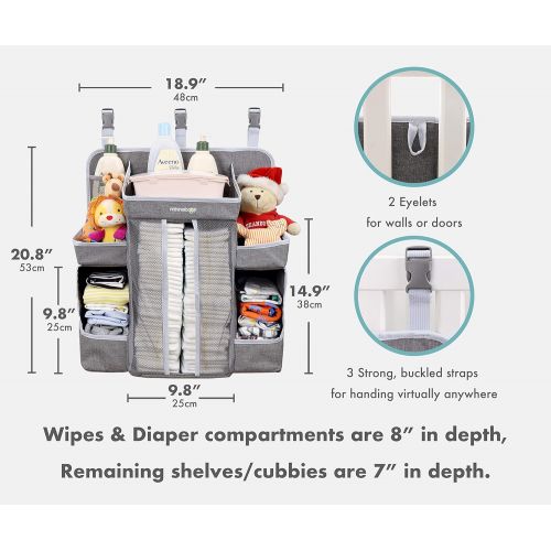  Minnebaby Baby Nursery Organizer and Diaper Caddy Organizer, Hanging Changing Table Diaper Stacker for Crib Storage and Nursery Organization