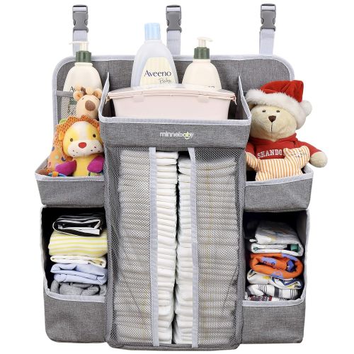  Minnebaby Baby Nursery Organizer and Diaper Caddy Organizer, Hanging Changing Table Diaper Stacker for Crib Storage and Nursery Organization