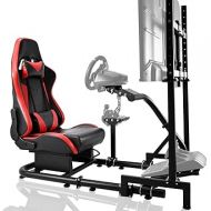 Minneer Handy Drive Fly Simulator Cockpit with TV Stand and Red Seat Fit for Logitech/Thrustmaster/Fanatec G29/G920/T248/T300, Steering wheel Racing Wheel Stand (Wheel Pedal TV Shift Not Included