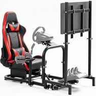 Minneer Flying Racing Simulator Cockpit with Red Seat and TV Stand Stable Drive Fit for Logitech/Thrustmaster/Fanatec G29/G920/T248/T300 Racing Wheel Stand(Wheel Pedal Shift TV Not Included)