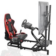 Minneer Immersive Drive Simulator Cockpit with Red Seat and Monitor Stand Fit for Logitech/Thrustmaster/Fanatec G29/G920/T248, steering wheel, Racing Wheel Stand(TV Wheel Pedal Not Included)