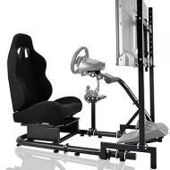 Minneer Flying Simulator Cockpit with TV Stand and Black Seat Handy Drive Fit for Logitech/Thrustmaster/Fanatec, G29/G923/T248 Racing Wheel Stand(Wheel, Pedals, Handbrake Not Included)