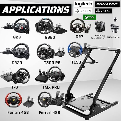 Minneer G923 Racing Wheel Stand Height Adjustable for Logitech G25, G27, G29, G920 Thrustmaster TMX, T80, PS4, PC Video Game Gaming Steering Simulator Cockpit Wheel and Pedals Not