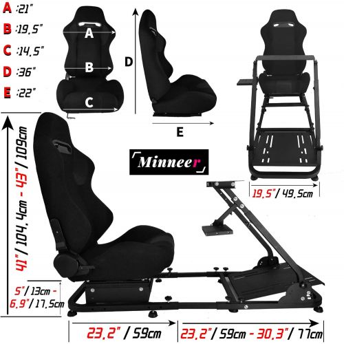  Minneer Racing Seat Simulator Cockpit Height Adjustable Racing Steering Wheel Stand/Fits Fantec, Logitech G25, G27, G29, Thrustmaster/Compatible with Xbox One, Playstation, PC Plat