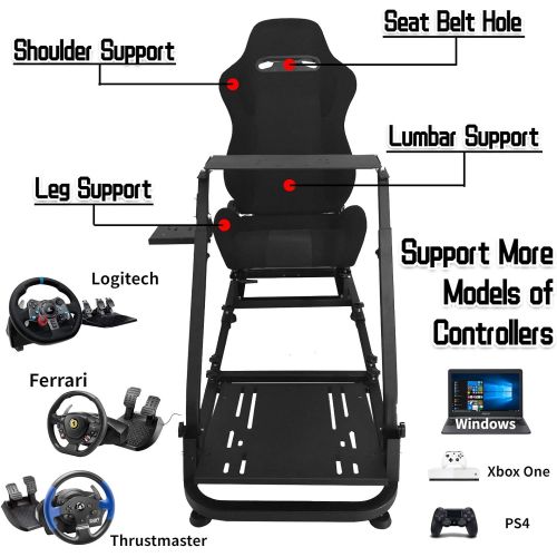  Minneer Racing Seat Simulator Cockpit Height Adjustable Racing Steering Wheel Stand/Fits Fantec, Logitech G25, G27, G29, Thrustmaster/Compatible with Xbox One, Playstation, PC Plat