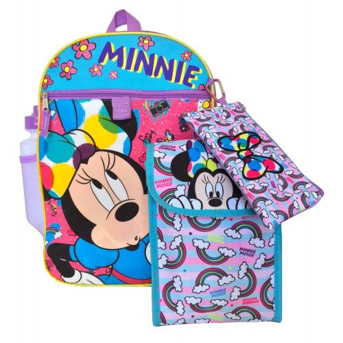  Rain-BOW-Tastic 5pc Minnie Mouse Backpack Set