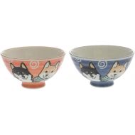 [아마존베스트]Japanese Shiba dog Red & Blue Rice Bowl Set, 4.92 dia. Authentic Mino Ware, Ceramic, Chawan, Set of 2 bowls from Japan