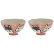 [아마존베스트]Japanese Shiba dog Red Rice Bowl Set, 4.92 dia. Authentic Mino Ware, Ceramic, Chawan, Set of 2 bowls from Japan