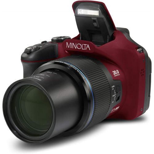  Minolta Pro Shot 20 Mega Pixel HD Digital Camera with 67x Optical Zoom, Full 1080p HD Video & 16GB SD Card (Red)