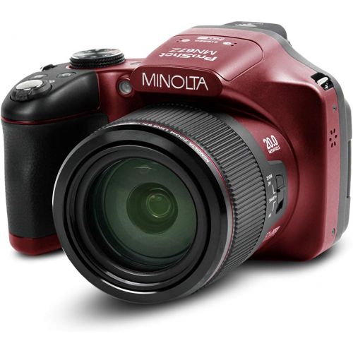  Minolta Pro Shot 20 Mega Pixel HD Digital Camera with 67x Optical Zoom, Full 1080p HD Video & 16GB SD Card (Red)