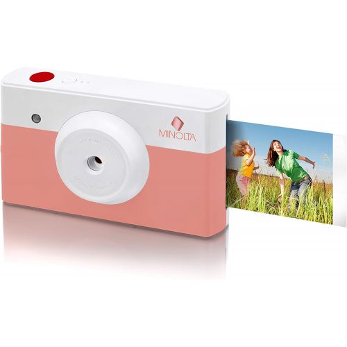  [아마존베스트]Minolta Instapix 2 in 1 Instant Print Digital Camera & Bluetooth Printer, Coral Pink