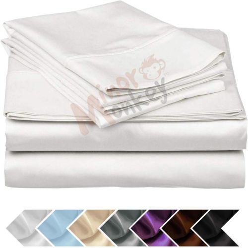  Minor Monkey Egyptian Cotton 1000 Thread Count 4 PC Solid Bed Sheet Set True Luxury Hotel Collection Fits Up to 17 Inches Deep Pocket (Queen, White)
