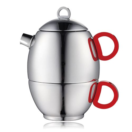  Minos Stunning Stainless Steel Teapot And Cup For One Set With Silicon Handle - 8.5 OZ Liquid Capacity - Hand-polished, Scratch, Wear and Tear Resistant Best for Serving Tea and Co