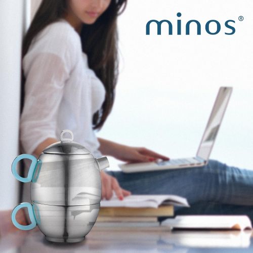  Minos Stunning Stainless Steel Teapot And Cup For One Set With Silicon Handle - 8.5 OZ Liquid Capacity - Hand-polished, Scratch, Wear and Tear Resistant Best for Serving Tea and Co