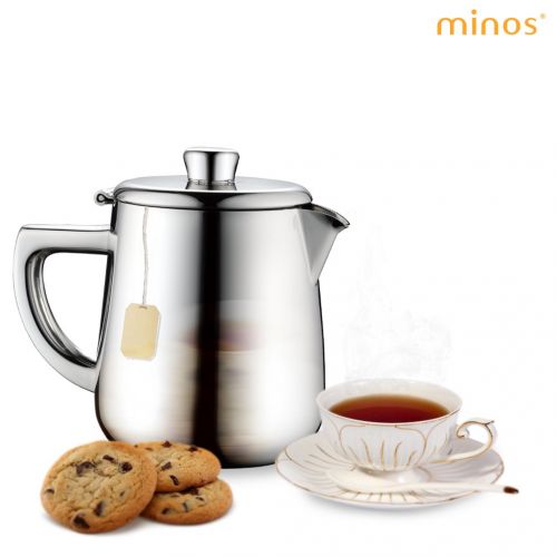  Minos Stunning Classy Hand Polished Stainless Steel Teapot - 17.6 fl oz - With Lid And Heatproof Hollow Stainless Steel Handle