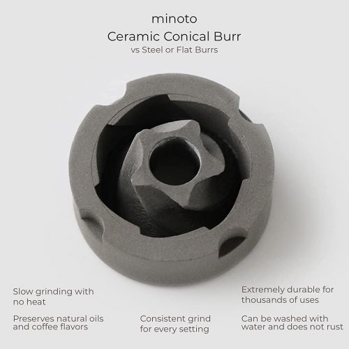  Minoto Electric Ceramic Conical Burr Coffee Grinder - 5 Adjustable Grind Settings - Whole Bean Mill for Aeropress, Drip Coffee, Espresso, French Press, Cold Brew - Portable & Trave