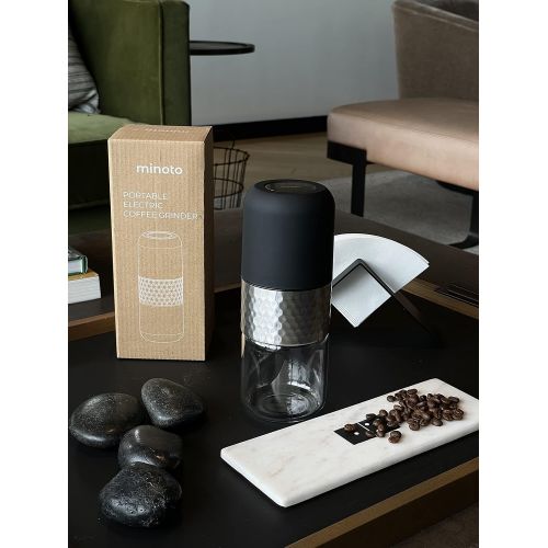  Minoto Electric Ceramic Conical Burr Coffee Grinder - 5 Adjustable Grind Settings - Whole Bean Mill for Aeropress, Drip Coffee, Espresso, French Press, Cold Brew - Portable & Trave