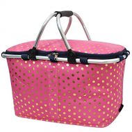 NGIL Pink Gold Polka-Dot Insulated Picnic Basket